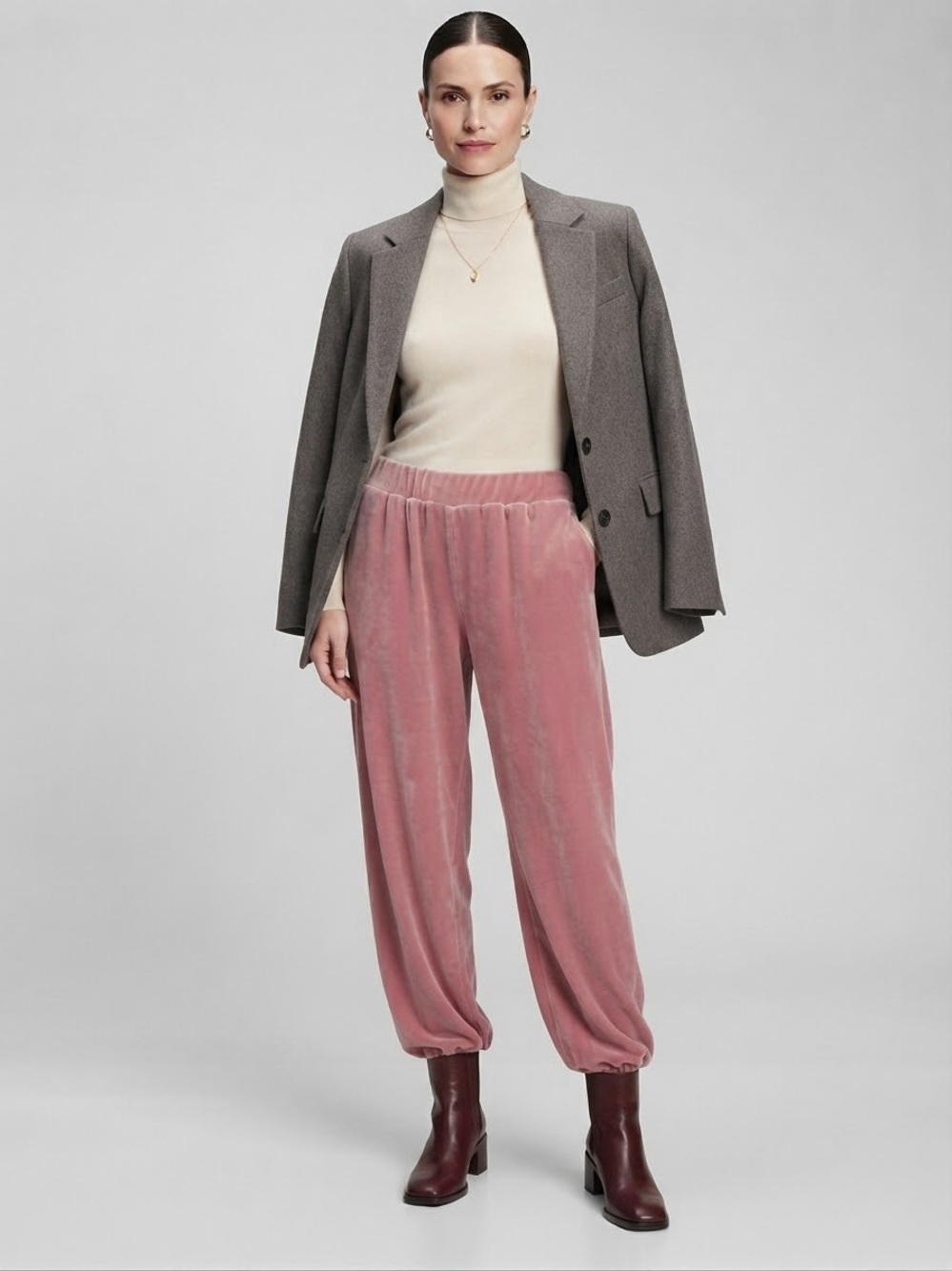 Cable & gauge dusty rose pink velour joggers